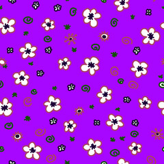 Vector seamless pattern with small white flowers.