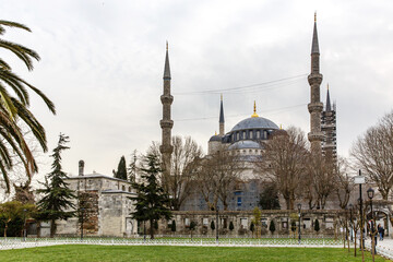 Blue Mosque in Istanbul, Turkey. Cloudy weather.