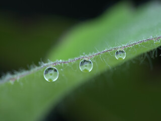 beautiful dew drops on the edge of leaf
