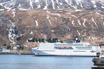 Smyril passenger and cargo roro ferry Norröna Norrona Norroena in port servicing Hirtshals,...