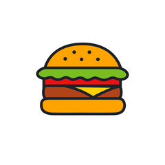 Cheeseburger or hamburger icon. Fast food isolated line color icons