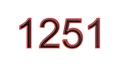red 1251 number 3d effect white background