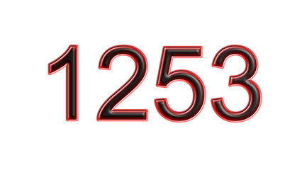red 1253 number 3d effect white background