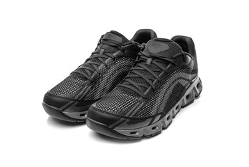 Sport shoes isolated on white background. Black sneakers running shoes.