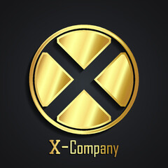 3d X letter circle golden logo