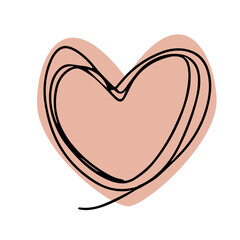 Hand drawn ink heart abstract shape, empty frame with space for text, simple modern line vector illustration