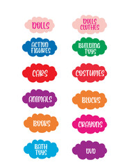 set of colorful sale/toy organization labels