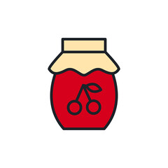 Jam icon. Jar of jam isolated line color icons. Preserved fruits and berries. Sweet desserts