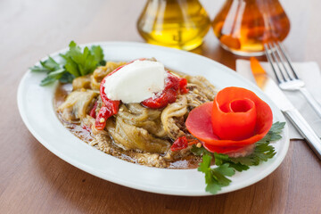 traditional eggplant salad served on plate