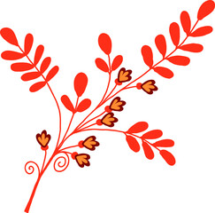A twig with leaves and small flowers. Vector file.