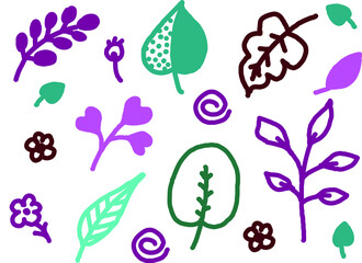 A set of leaves of different shapes and colors. A vector file is useful for creating your designs.