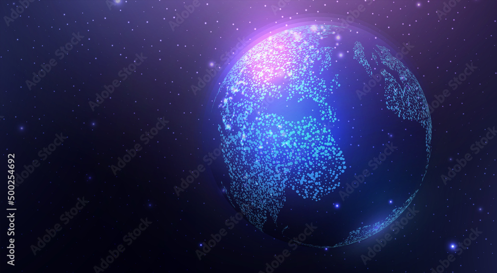 Poster futuristic map of the planet. world map. globalization internet and technology, cyber security. abst