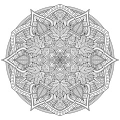 Ornamental circle in doodle style on black background. Seamless pattern. Geometric shape. Abstract icon. Geometric art poster. Old wallpaper. Geometric frame. Mandala. Minimal style	
