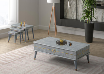 3D rendering interior coffee table . Decorated 