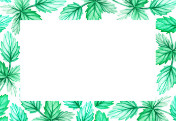 Rectangular frame made of leaves. Watercolor illustration Isolated on a white background.For design.