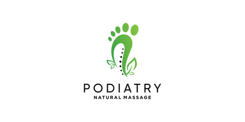 Podiatry natural massage logo with leaf and unique concept Premium Vector