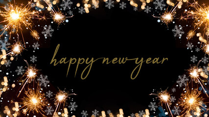 Happy New year 2023 background - Top view / above view frame mades of parklers, bokeh lights and...