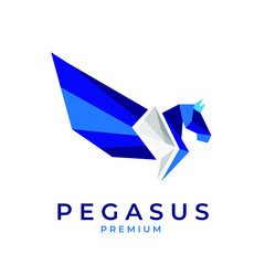 Geometric blue pegasus legend horse illustration logo