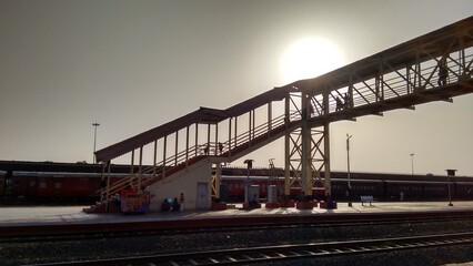 railway bridge at sunset