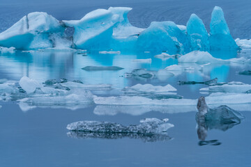 Massive deep blue Icebergs on Jokulsarlon lagoon