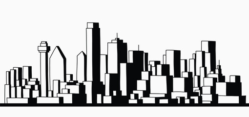 Modern cityscape skyline outline doodle drawing on white background. © tanarch