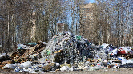 Waste dump on the outskirts of the city, Dal'nevostochny Prospekt, St. Petersburg, Russia, April 2022