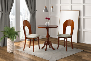 3D rendering of Dining room interior. interior design .dinning table