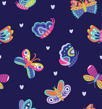 Vector seamless pattern with butterflies and moths in autumn colors