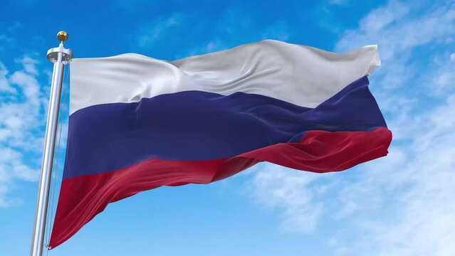 Russia flag. 4K 3D realistic waving flag with sky background (perfect loop)