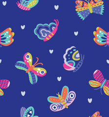 Vector seamless pattern with butterflies and moths in autumn colors