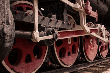Russia, Tyumen, City Park: Elements of a vintage steam locomotive