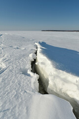 Panorama of the Volga in winter on a clear day