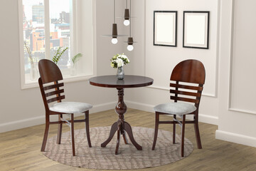 3D rendering of Dining room interior. interior design .dinning table
