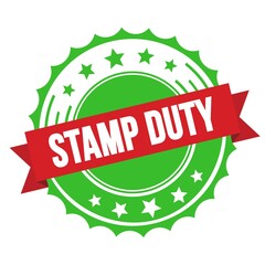 STAMP DUTY text on red green ribbon stamp.