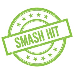 SMASH HIT text written on green vintage stamp.