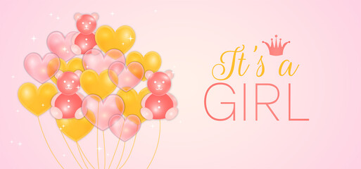 It's a Girl Baby Shower Balloons Colorful Illustration Design