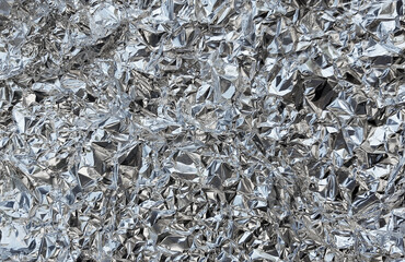 Silver foil  with shiny crumpled surface texture background