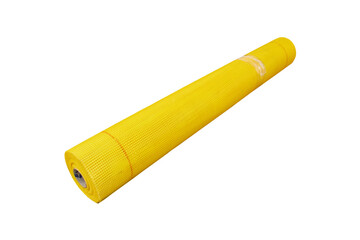 roll of construction mesh on a white background,building materials, yellow facade mesh for reinforcing walls
