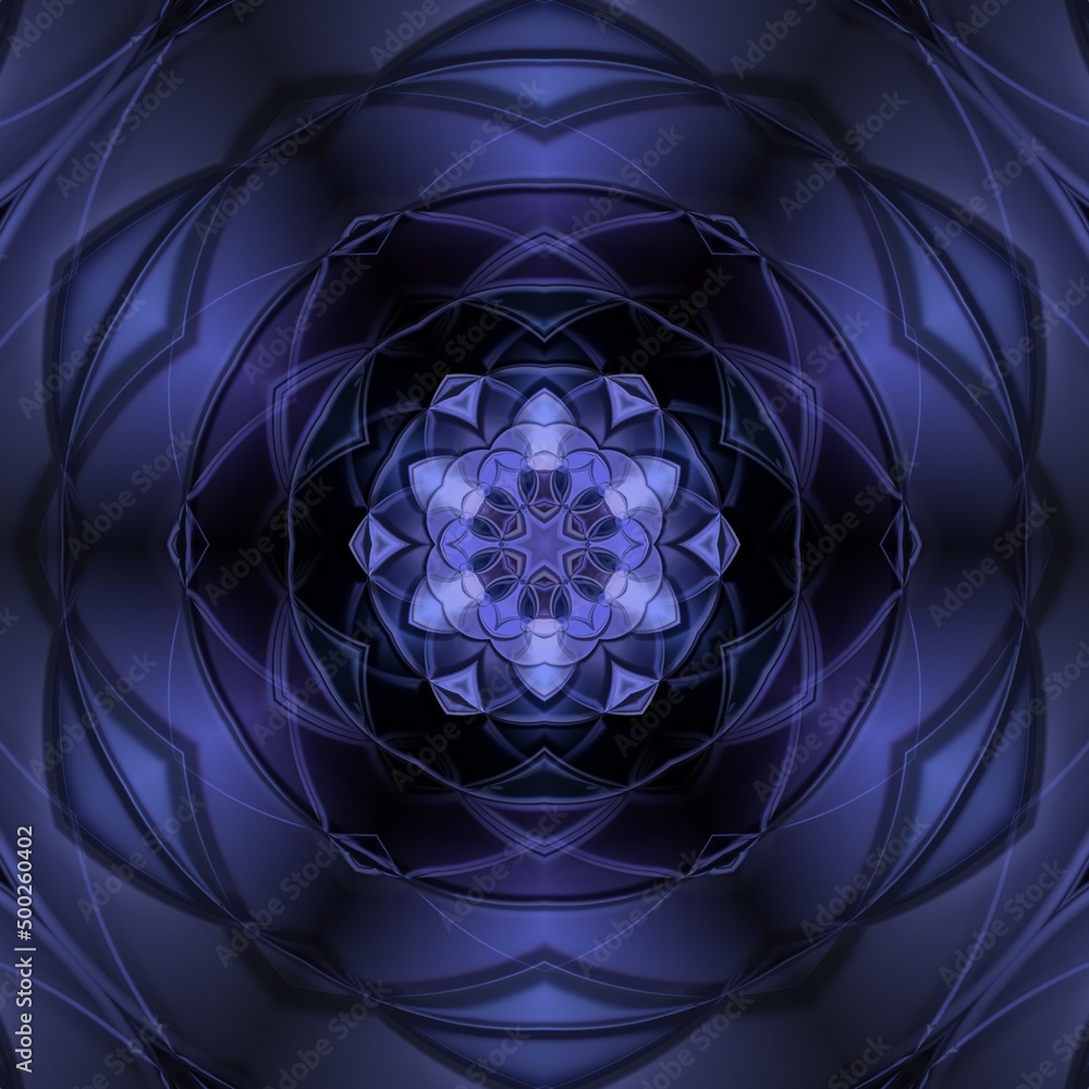 Aufkleber pattern and design from sharp peak point of a torus shaped 3d illustration object in shades of blue