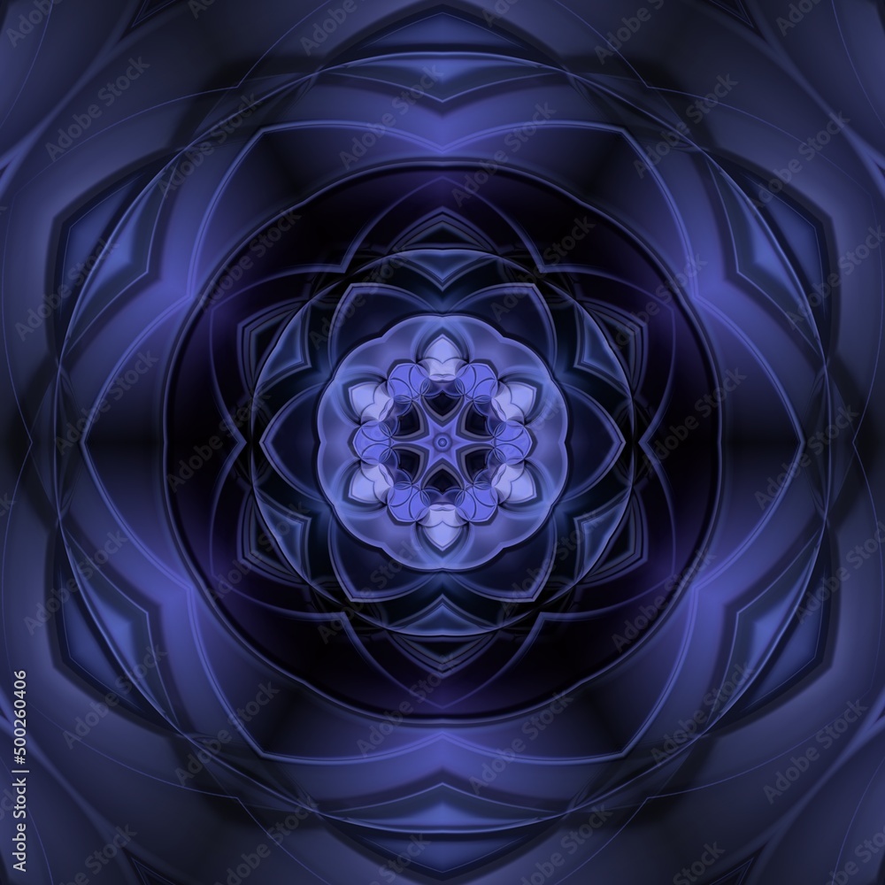 Aufkleber pattern and design from sharp peak point of a torus shaped 3d illustration object in shades of blue