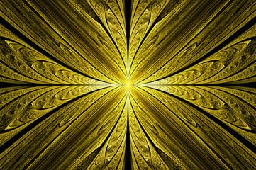 Computer generated abstract illustration Beautiful golden petal lotus flower, Kaleidoscope design background, Abstract Concept floral Unique Mandala Kaleidoscopic creative inimitable graphic design