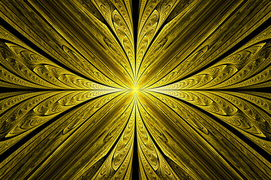 Computer generated abstract illustration Beautiful golden petal lotus flower, Kaleidoscope design background, Abstract Concept floral Unique Mandala Kaleidoscopic creative inimitable graphic design
