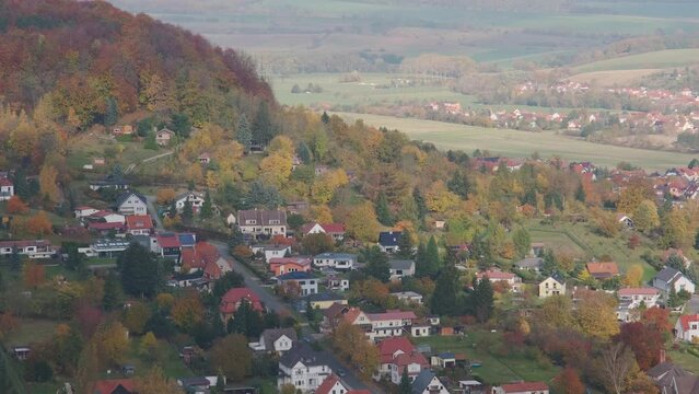 Beautiful View Of Small Town in autumn. Bleicherode, Deutcshland.