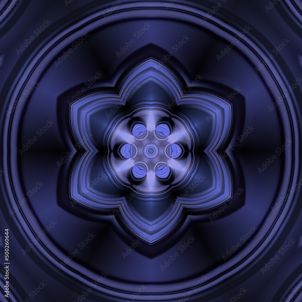 Aufkleber pattern and design from sharp peak point of a torus shaped 3d illustration object in shades of blue