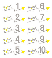 矢印をあしらった数字アイコンセット　1〜10　POINT（イエロー＆グレー） - obrazy, fototapety, plakaty
