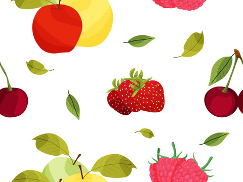 Vector seamless pattern with summer fruits and berries.