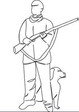 hunter with dog with gun retro