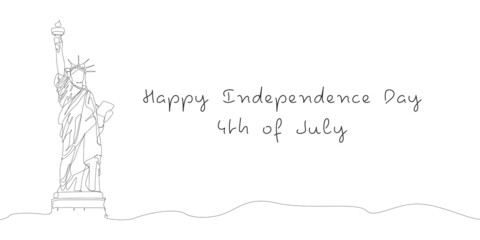 United States of America Independence Day. 4th of July. Statue of Liberty one line banner. Vector isolated