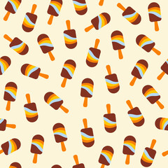 Retro vintage seamless pattern with ice cream on a pastel background. Vector print for posters, wrapping paper, backgrounds, wallpaper, scrapbooking, textile