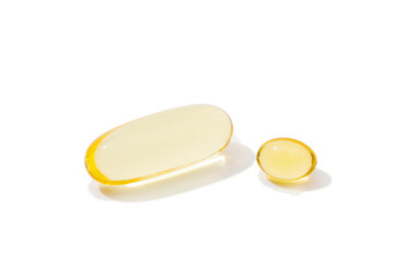 Close up of  oil filled capsules suitable for: fish oil, omega 3, omega 6, omega 9,  vitamin A,...